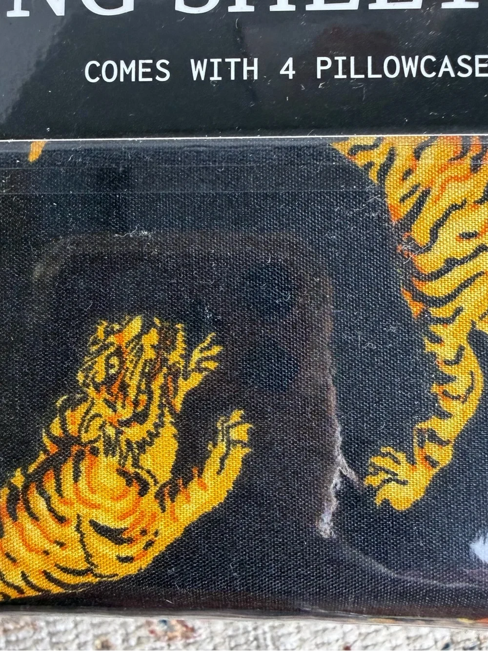 Ed Hardy Black Sheet Set with Gold and Orange Tiger Motif